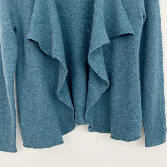 Eileen Fisher Merino Wool Teal Draped Open Front Long Sleeves Sweater Cardigan S - Picture 7 of 16
